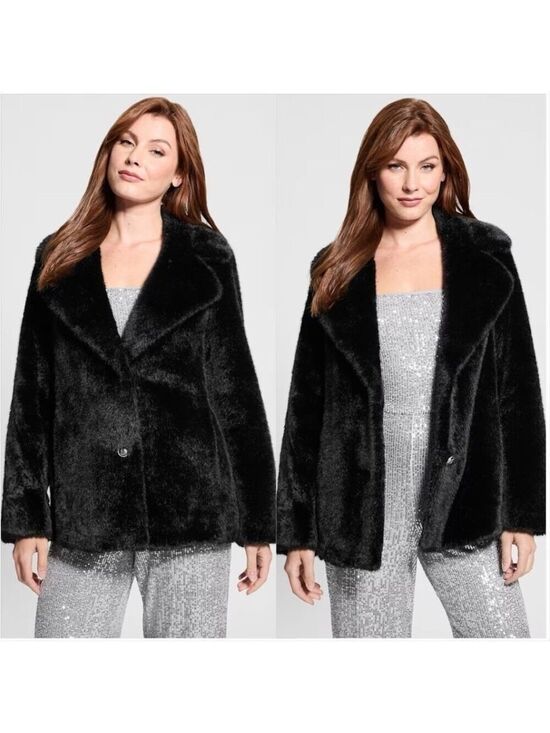 GUESS Jackets & Blazers - GUESS Women's Filomena Faux-Fur Jacket Black Cozy Medium